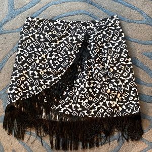 Zara Fringe Printed Wrap Skirt NWT